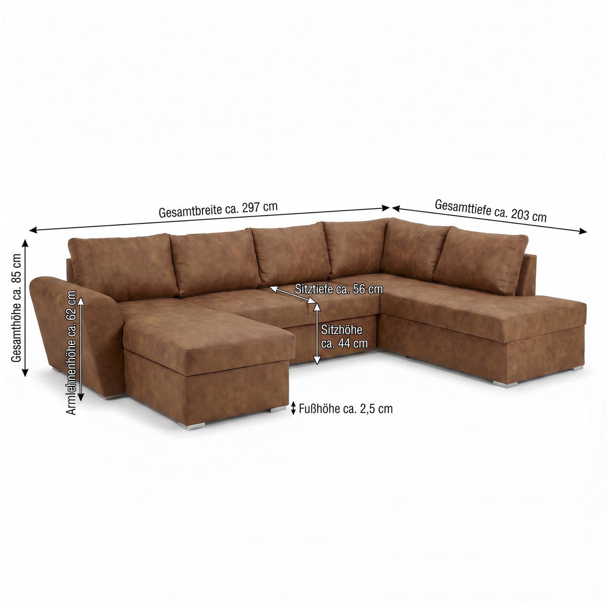 ECKSCHLAFSOFA, Stefan, Braun, Kunstleder, links, 203 x 160 x 85 cm - Braun, Leder/Textil (203/160cm) - ebuy24