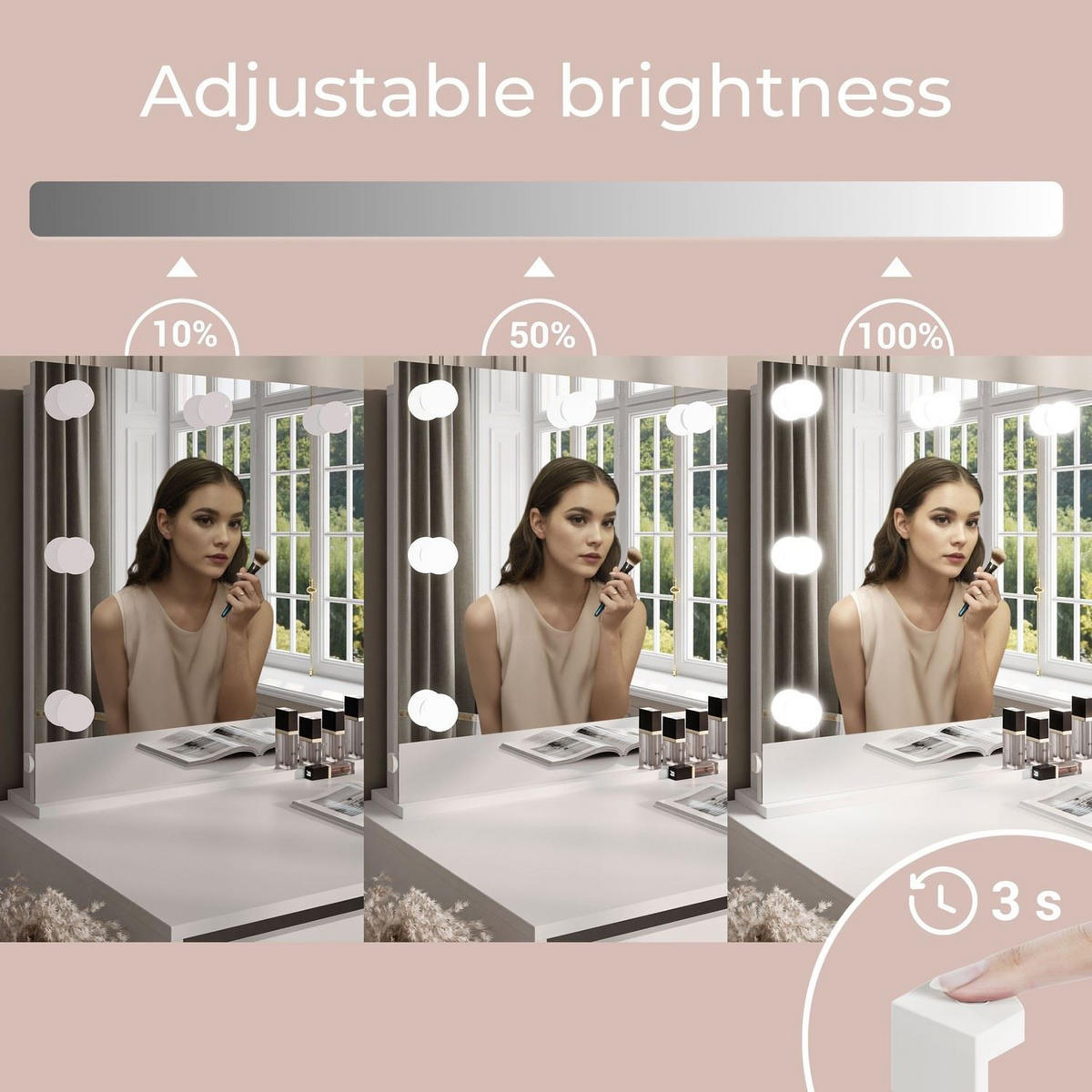 SCHMINKTISCH AVELINE ELITE mit Spiegel und LED-Beleuchtung - Kaschmir, Holzwerkstoff (110/80/40cm) - Lookway