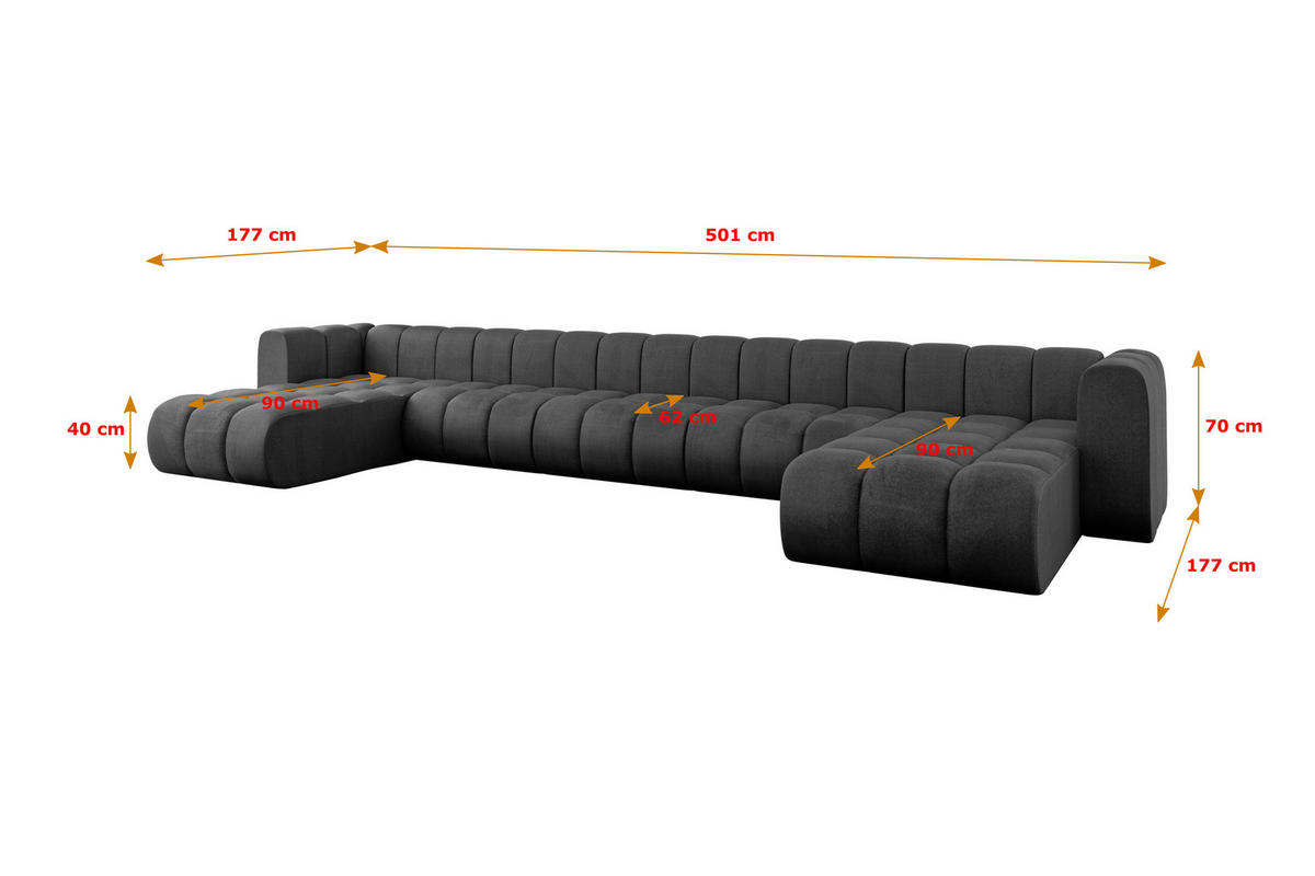 WOHNLANDSCHAFT modulares Sofa Joren-U3 - 501x177x70 cm Schwarz - Schwarz, Holzwerkstoff/Textil (501/70/177cm) - ALTDECOR