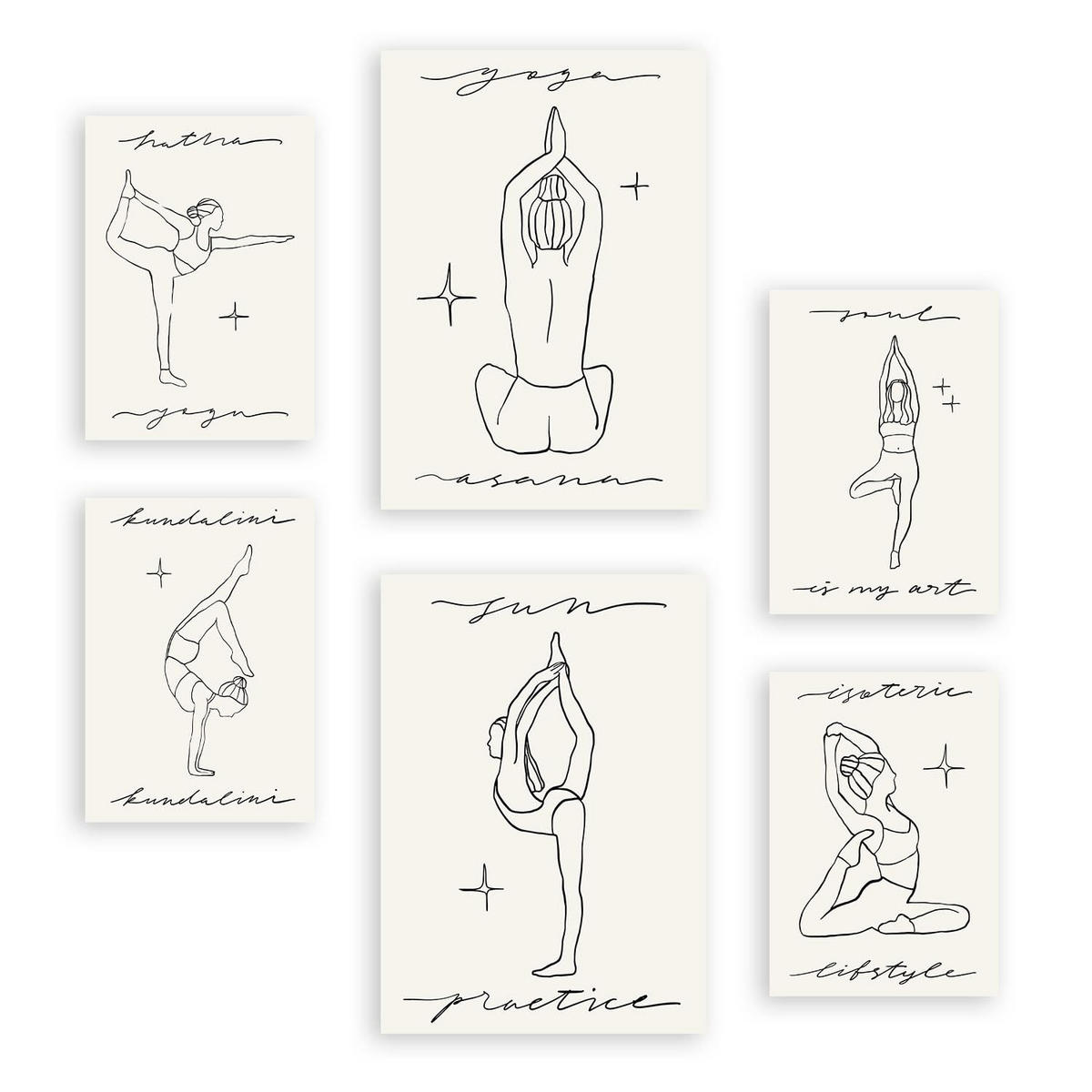 POSTER Set Mit 6 Yoga Musen 2 A3 & A4 Rahmenlos - Klar, Papier (29/3/42cm) - Nacnic