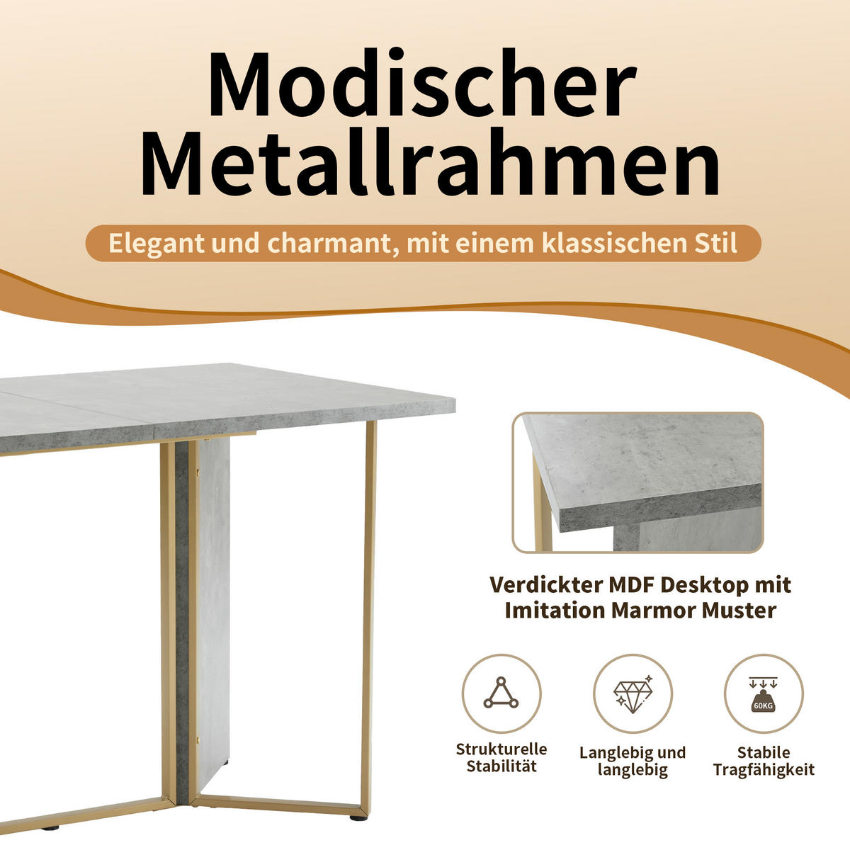 ESSTISCH Grau 119/70/75 cm - Grau, Holzwerkstoff/Metall (119/70/75cm) - Urban Meuble