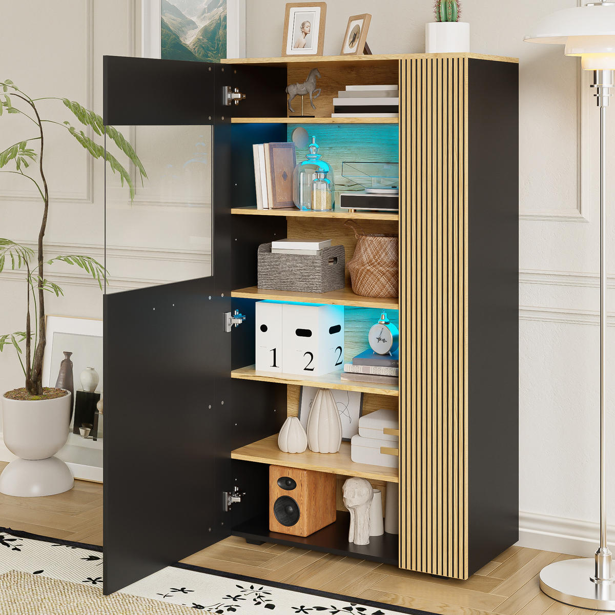 SIDEBOARD LED Glas Türen - Naturfarben, Holzwerkstoff (80/146/40cm) - Fortuna Lai