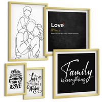BILDER SET 5er Set - 50x50 cm & 20x30 cm & 40x60 cm Goldrahmen - Herbstliche Berge, Flusshütte - Goldfarben, Kunststoff (40/60cm) - TULUP