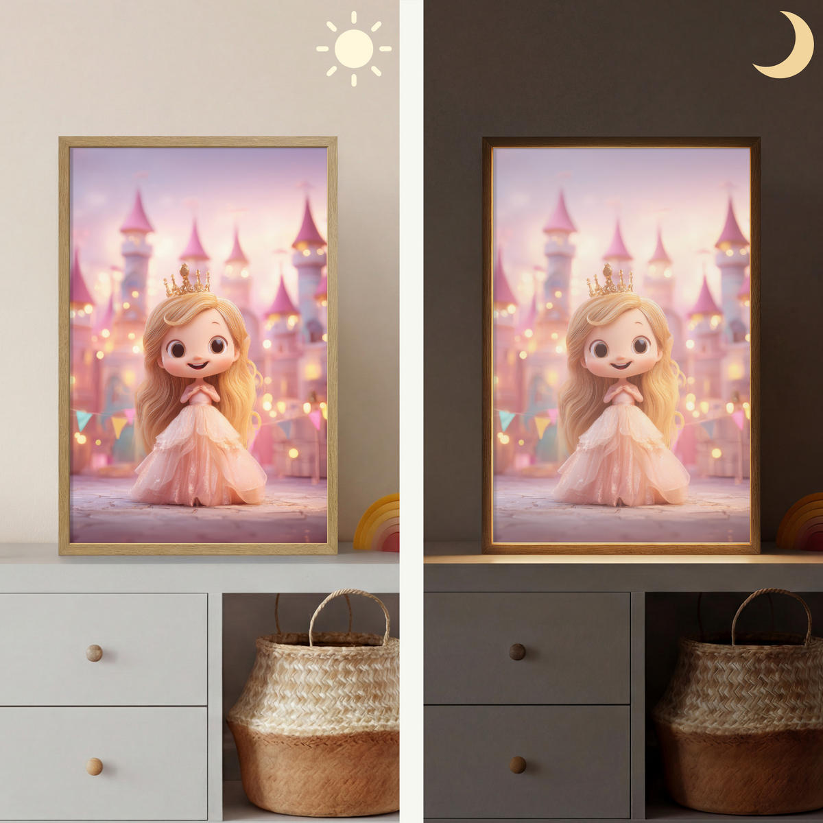 NÁSTĚNNÁ LAMPA S AKUMULÁTOREM Princezna - Růžová - Zámek 40x60 cm - růžová, kompozitní dřevo (40/60/8cm) - OnlyWow