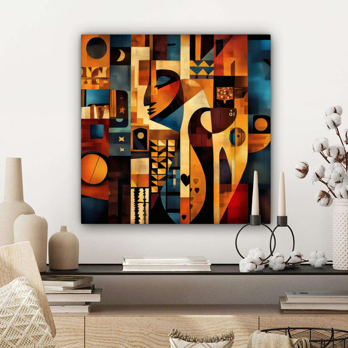 LEINWANDBILD Figuren - Abstrakt - Symbole 50x50 cm - Terracotta, Textil (50/50cm) - MuchoWow