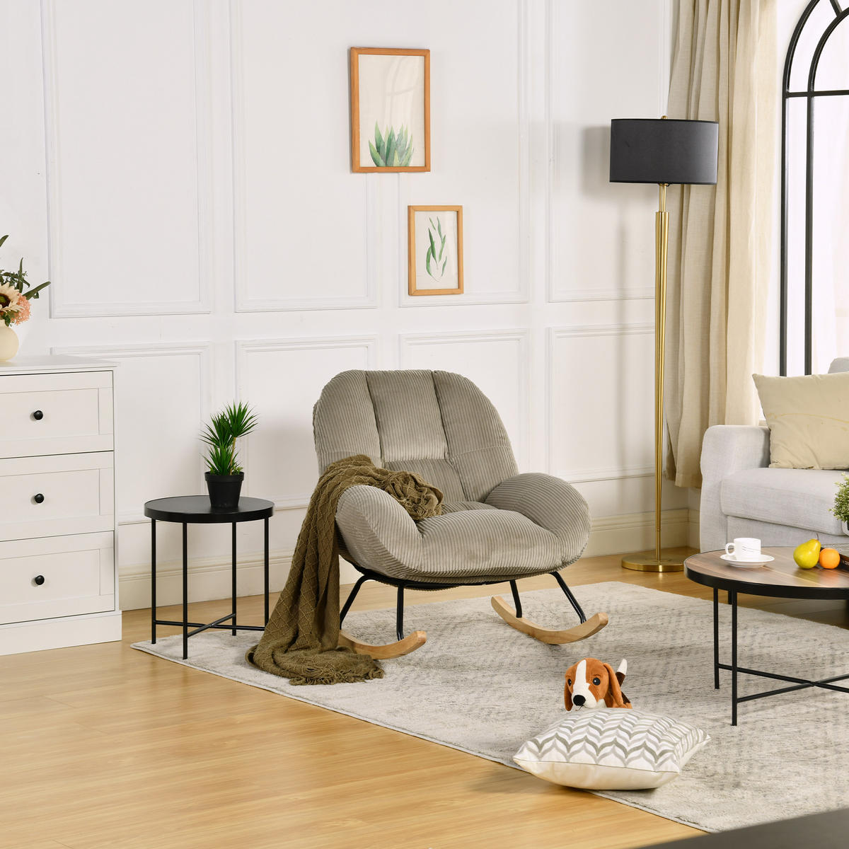SCHAUKELSTUHL Relaxsessel Gepolstert Mit Cord-Bezug In Beige - Beige, Textil (79/84/111cm) - Meubles Cosy
