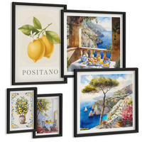 BILDER SET 5er Set - 50x50 cm & 20x30 cm & 40x60 cm Schwarzer Rahmen - Charmante Straßen mit Pflanzen - Schwarz, Kunststoff (40/60cm) - TULUP
