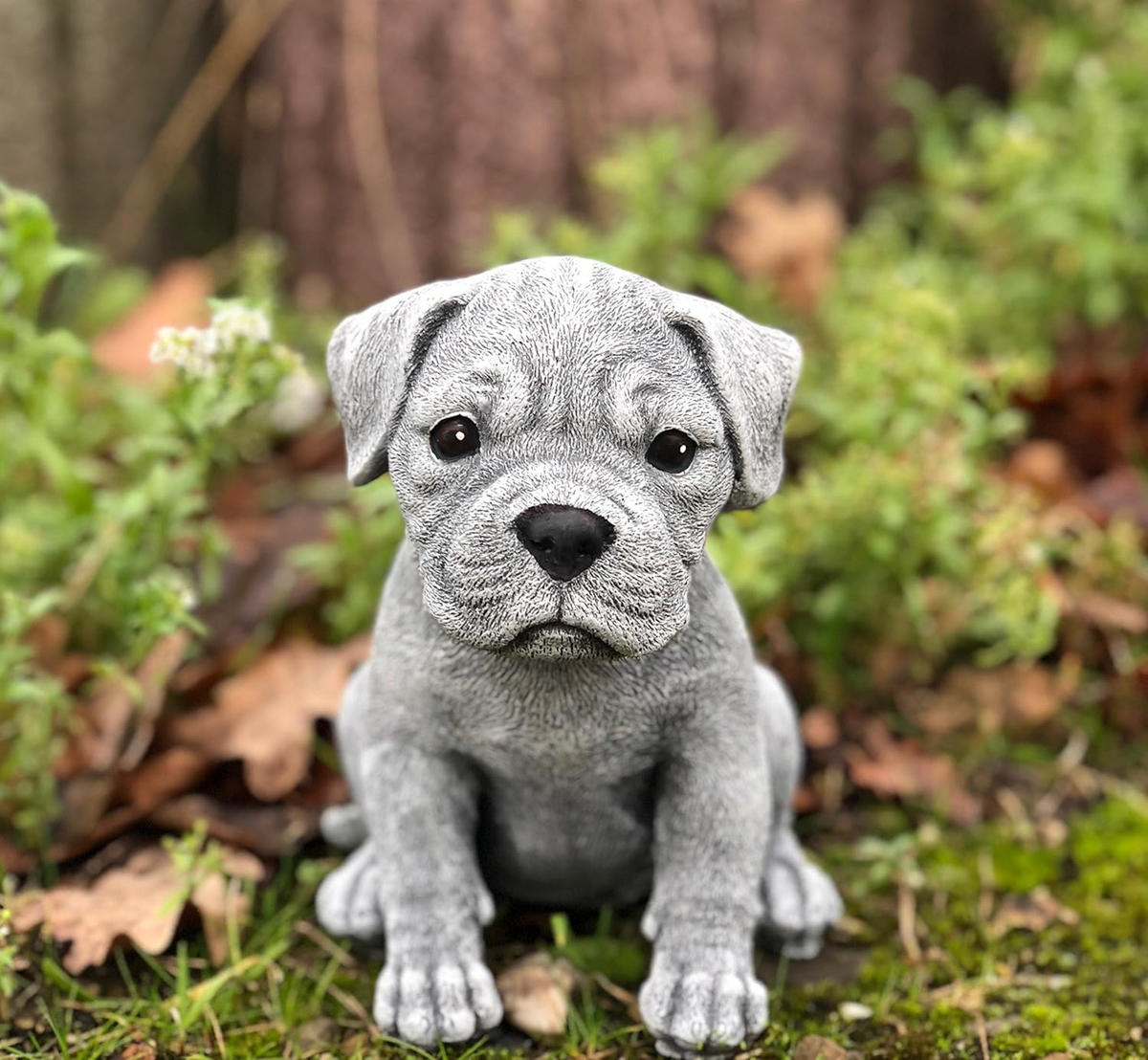 STEINFIGUR Boxer Welpe, frostfest, massiver Steinguss - Grau, Stein (12/16/16cm) - stoneandstyle