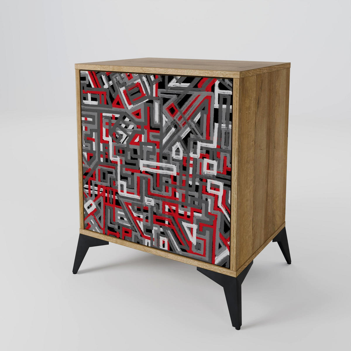 SIDEBOARD BROKEN LINES, Eichefarben, 57,5x42x77,5 cm, Schräge Buchenholzfüße - Eichefarben/Buchefarben, Holzwerkstoff/Buchenholz (57.5/77.5/42cm) - SpaceRebels