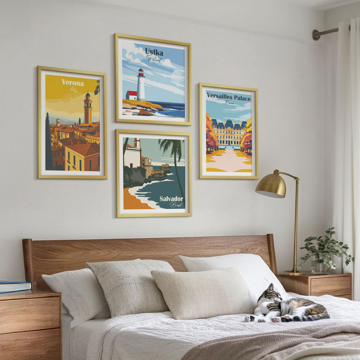 BILDER SET 4er Set - 50x50 cm & 40x60 cm Goldrahmen - Blicke auf berühmte Orte am Meer - Goldfarben, Kunststoff (50/50cm) - TULUP