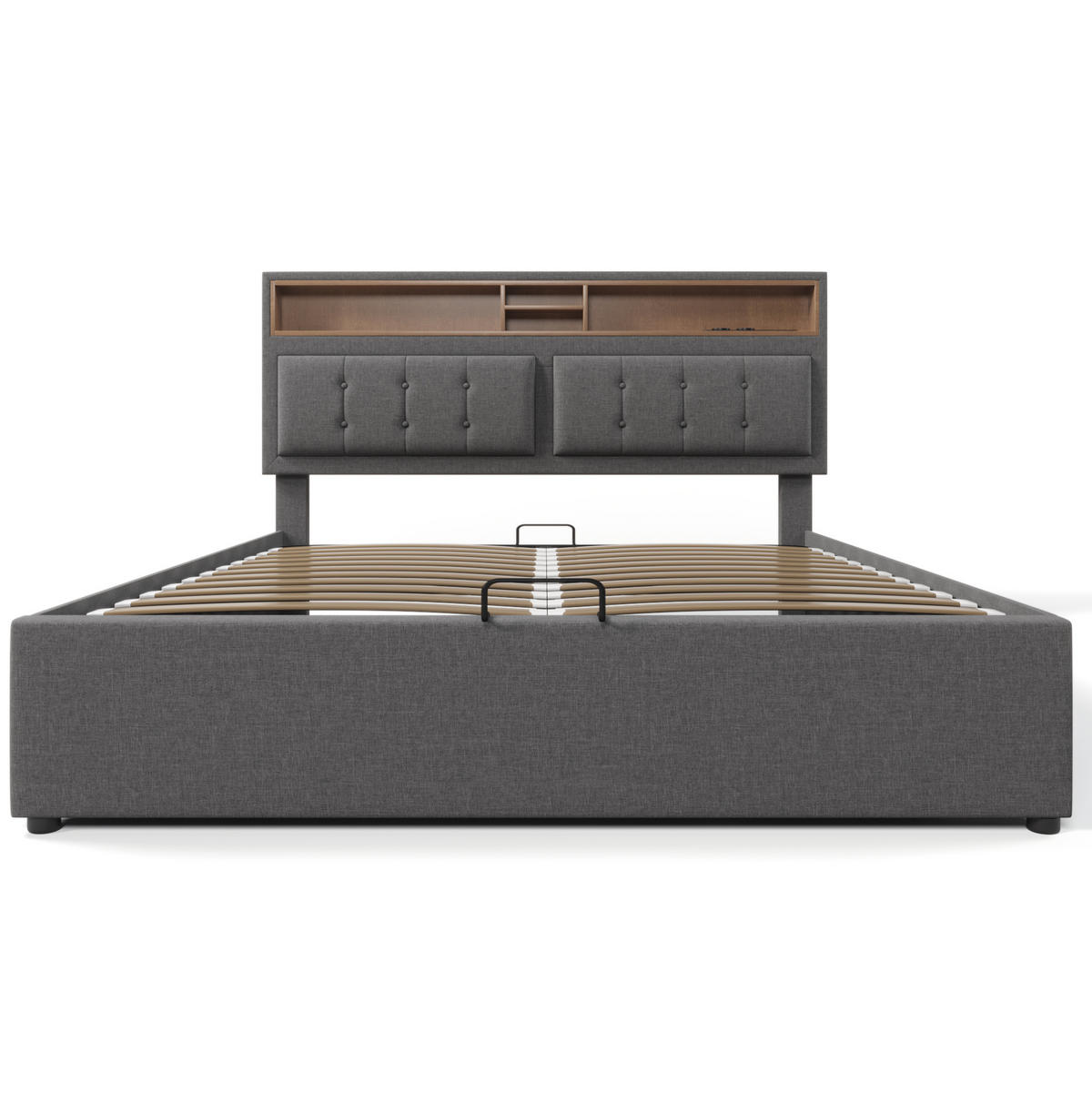 POLSTERBETT 140/200 cm Grau aus Leinen mit Bettkasten, Matratze und USB-Type-C - Grau, Textil (140/200cm) - Flora Grace