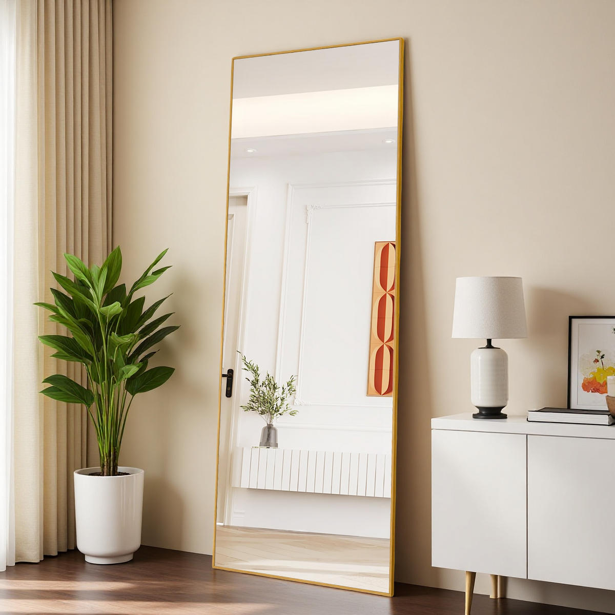 STANDSPIEGEL 177x77 cm Gold Rechteck Zeitlos Design Bruchsicher - Gelb, Glas (2/177/77cm) - SHOPENTRA
