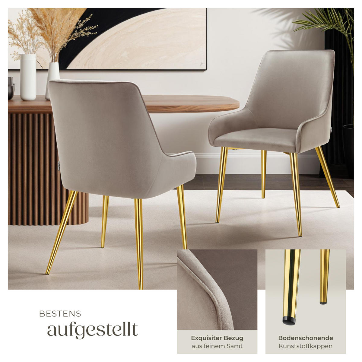 POLSTERSTUHL 2er Set Avane 52 x 61 x 89 cm taupe - Taupe, Textil (52/89/61cm) - tectake
