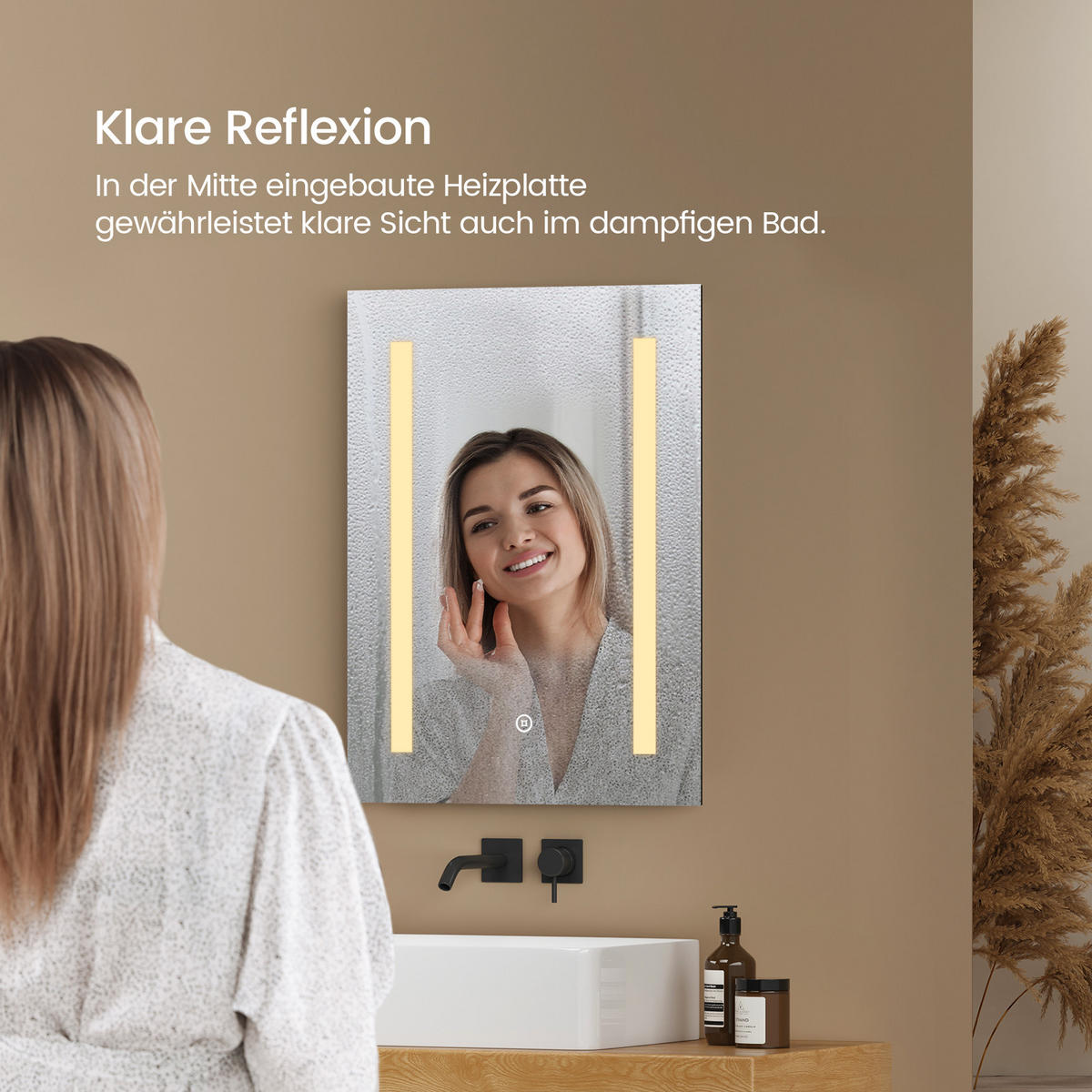 BADSPIEGEL mit Beleuchtung Antibeschlag Touchsensor Rechteckig 60/45 cm - Weiß, Glas (45/60/4.5cm) - EMKE