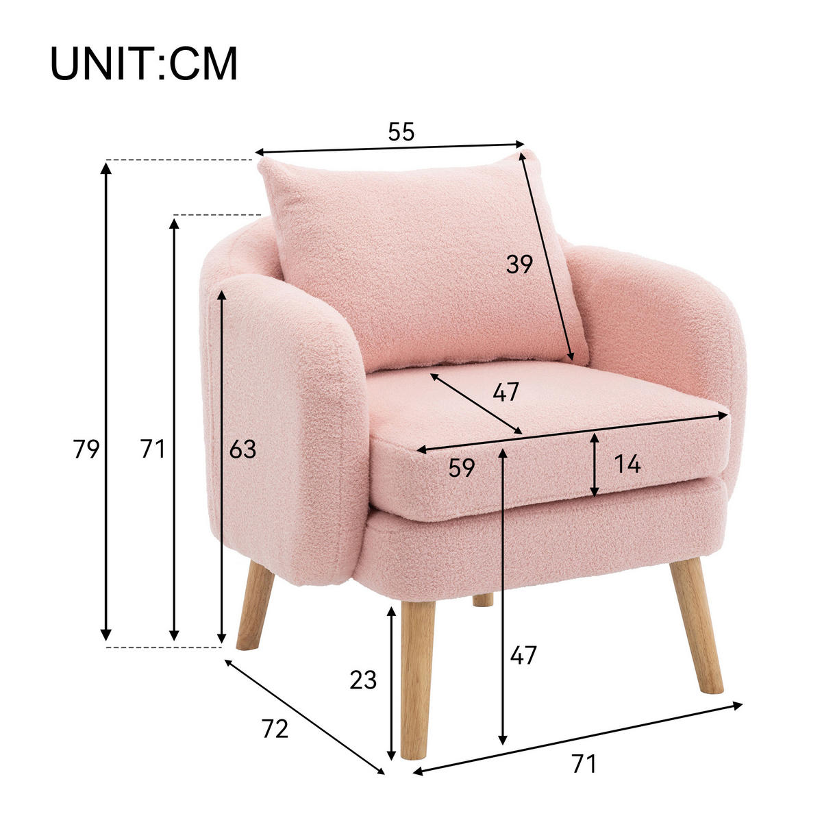 SESSEL 71/72/71 cm in Rosa aus Teddy-Stoff mit Kissen - Rosa, Textil (72/71/71cm) - Flora Grace