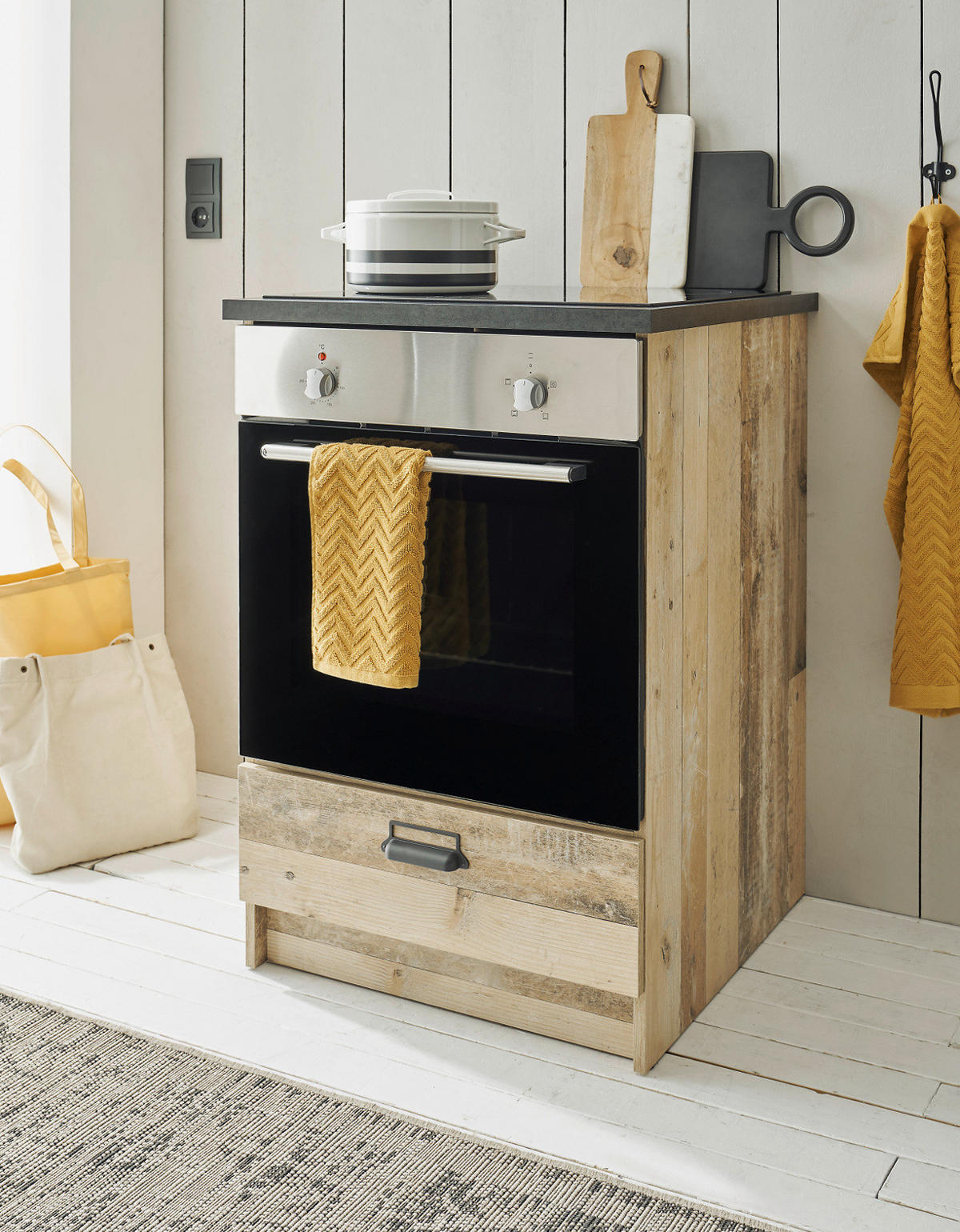 HERDUMBAUSCHRANK used wood hell, anthrazit, 60 cm, Küche Unterschrank mit Schublade und Soft-Close - Anthrazit/Schwarz, Holzwerkstoff/Metall (63/93/64cm) - Furn.Design