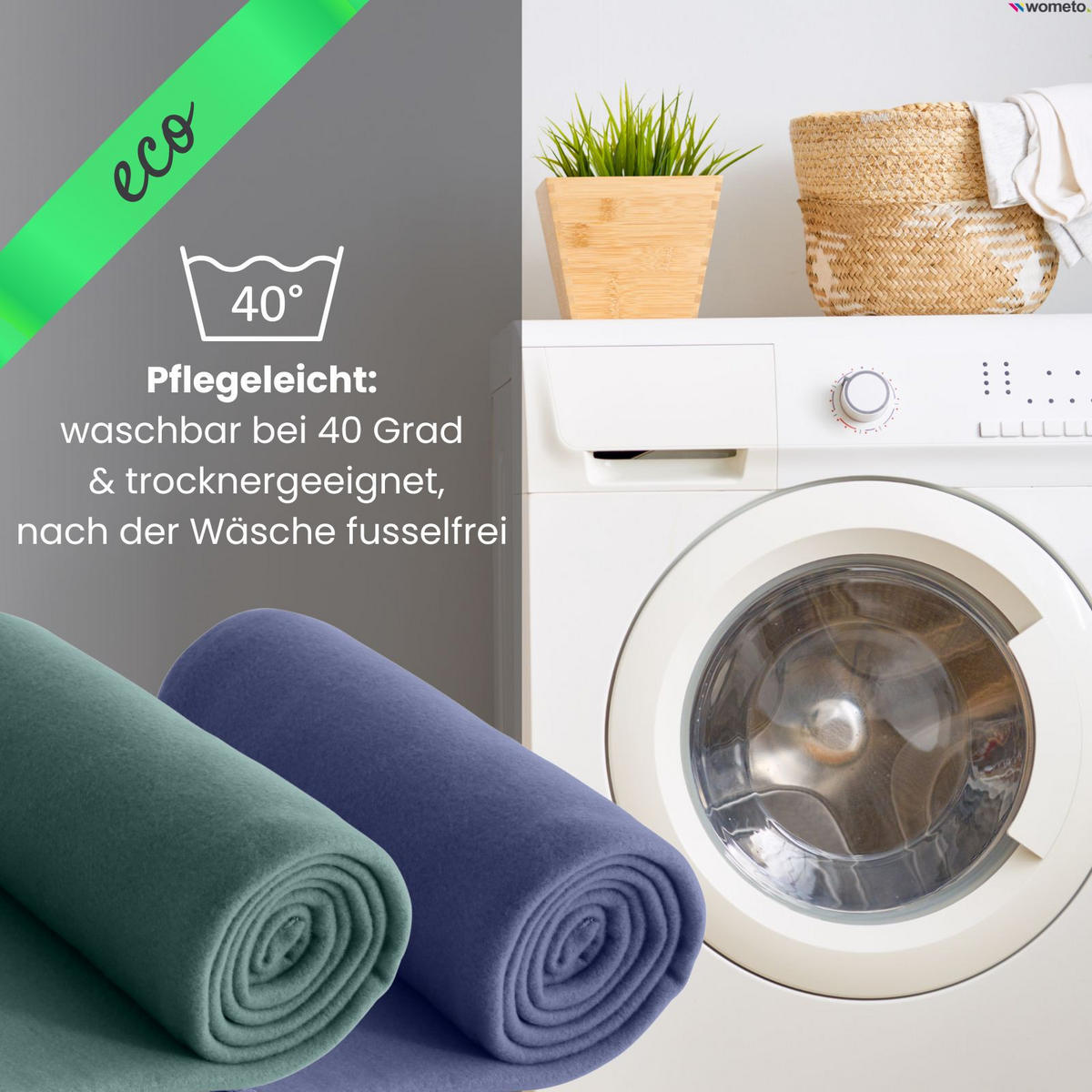 FLEECEDECKE eco-line dunkelgrün 130/160 cm aus 100% recyceltem Material Kettelrand Anti-Pilling - Dunkelgrün, Textil (130/160cm) - wometo