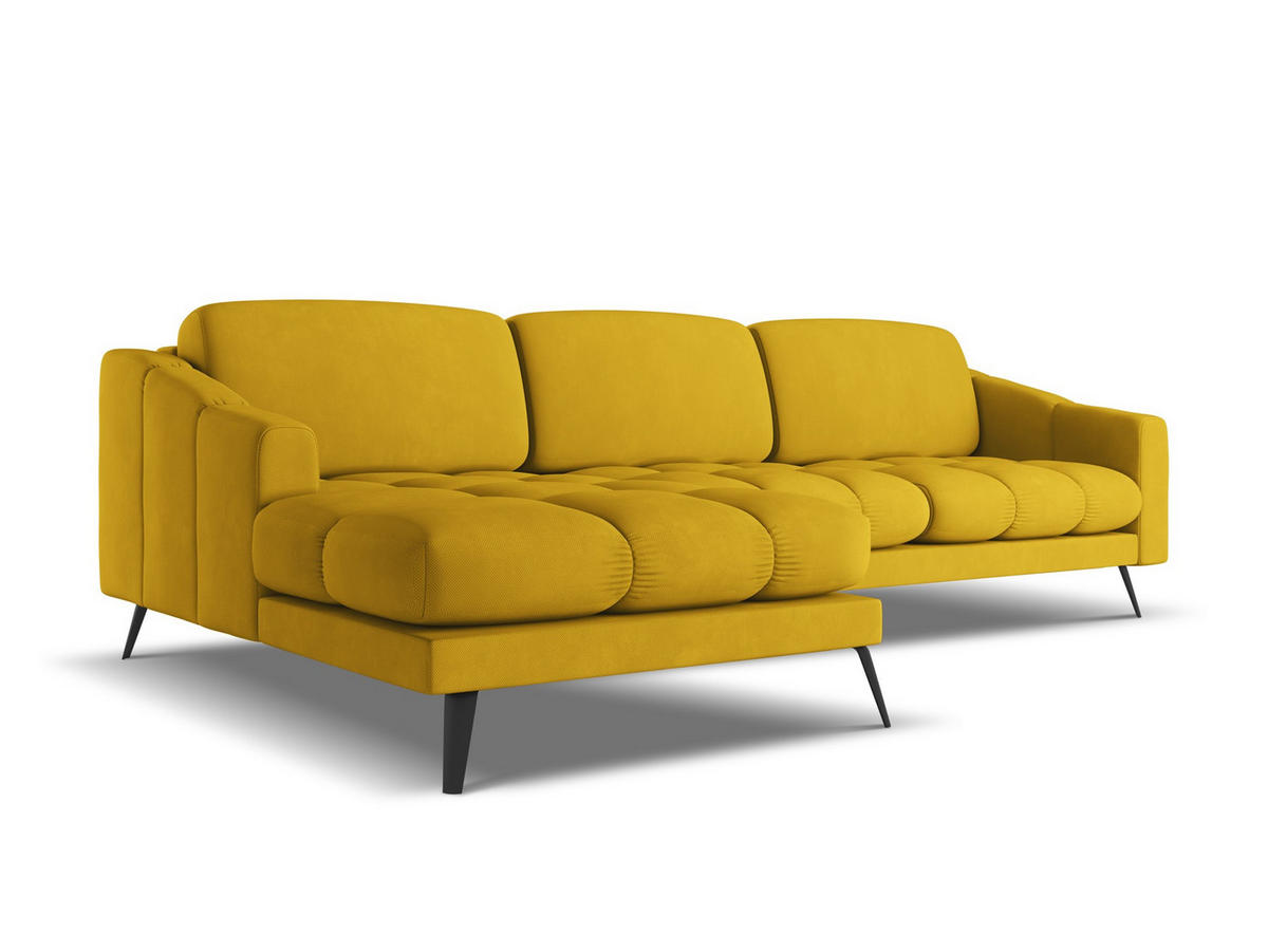 ECKSOFA Links Chenille Stoff Gelb - Currygelb/Gelb, Textil/Metall (160/264cm) - Makamii