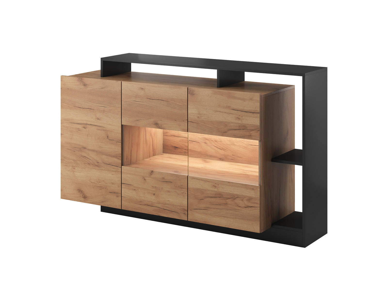 SIDEBOARD Panzo Craft Eiche / Anthrazit - 155 cm - Grifflos - Eichefarben/Anthrazit, Holzwerkstoff (155/93/44cm) - Ravio