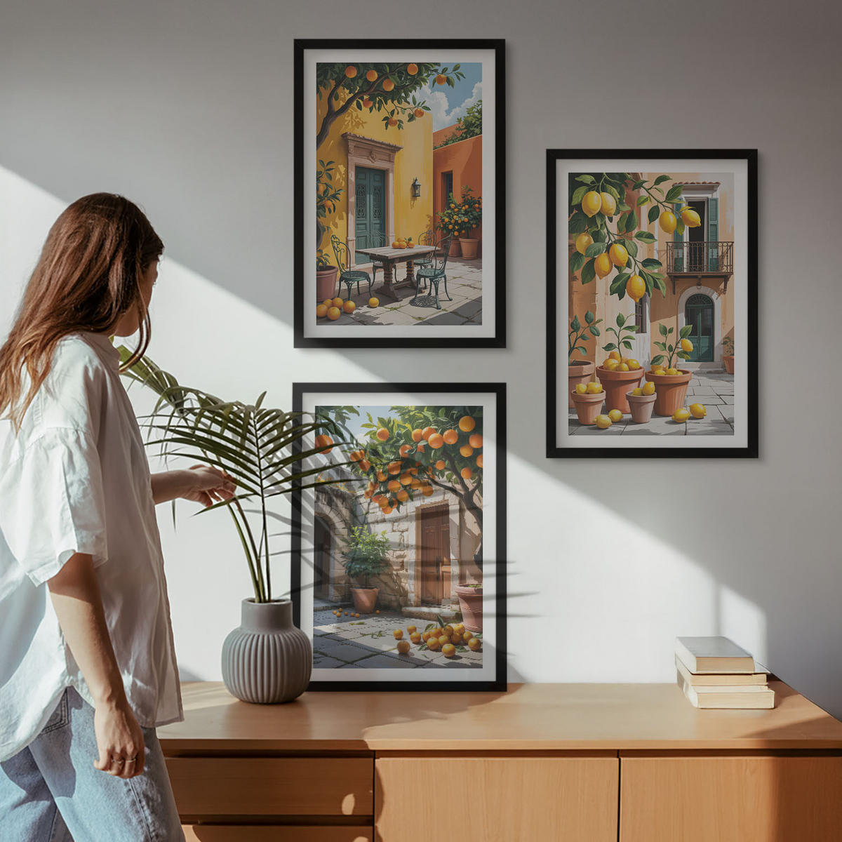 WANDBILDER 3er-Set - 40x60 cm Schwarzer Rahmen - Zitrusfrüchte im Garten - Schwarz, Kunststoff (40/60cm) - ArtPrintCave