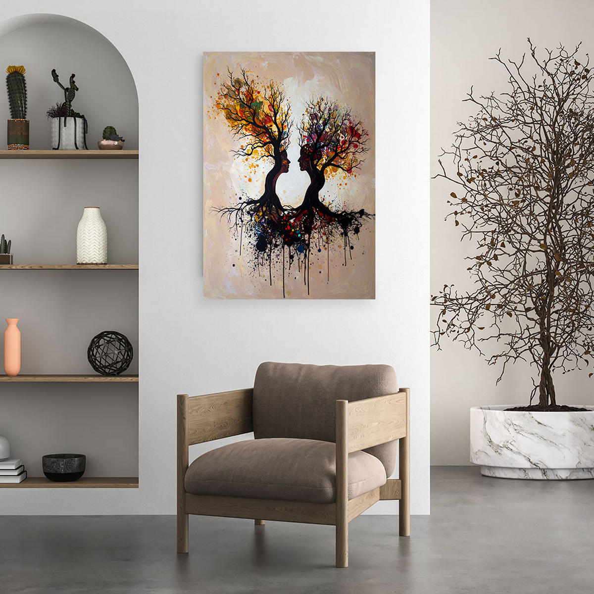 WANDBILD, Verliebtes Paar in Form von Bäumen - Beige, Textil (40/60cm) - Feeby