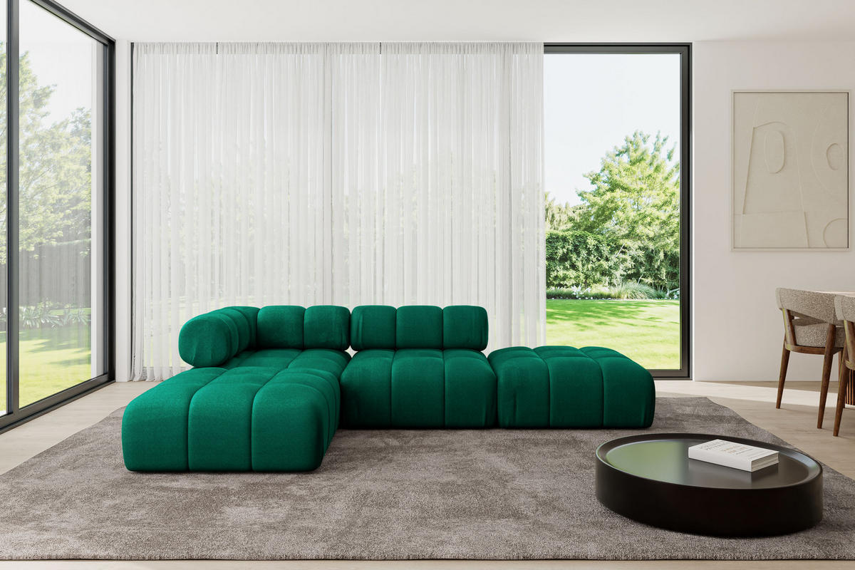 ECKSOFA modulares Sofa Kerru-L1 - 285x190x70 cm Dunkelgrün Velours - Dunkelgrün, Holzwerkstoff/Textil (285/190cm) - ALTDECOR