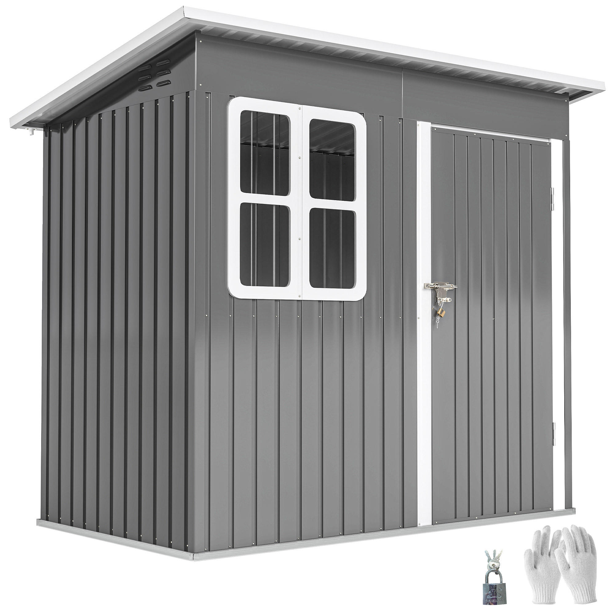 GARTENSCHUPPEN DE-08150 mit Fenster & abschließbarer Tür Grau - Dunkelgrau, Metall (133/190/211cm) - ComfortXL