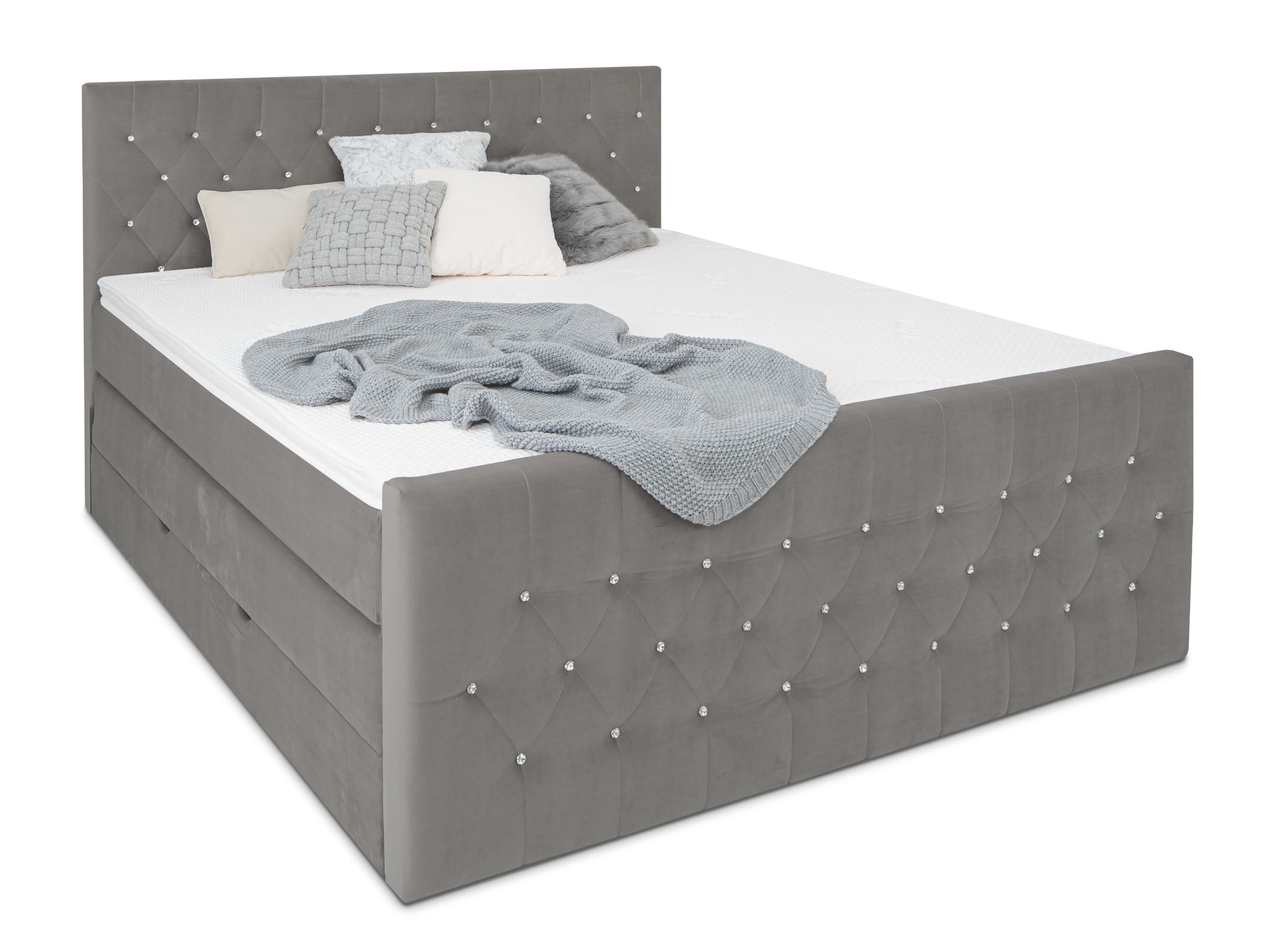 BOXSPRINGBETT Sira Grau 160/200 cm H2/H3 Samt - Grau, Textil (160/200cm) - wonello