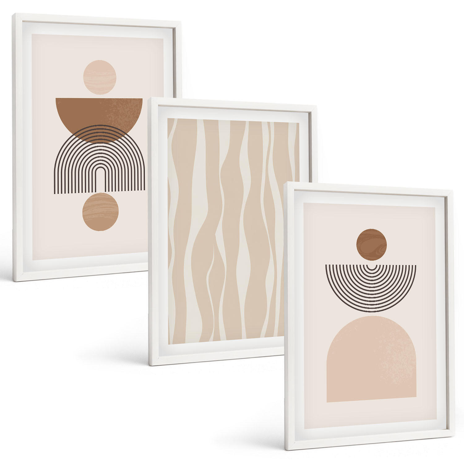 BILDER SET 3er Set - 40x60 cm Weißer Rahmen - Abstrakte Formen braun beige - Weiß, Kunststoff (40/60cm) - TULUP