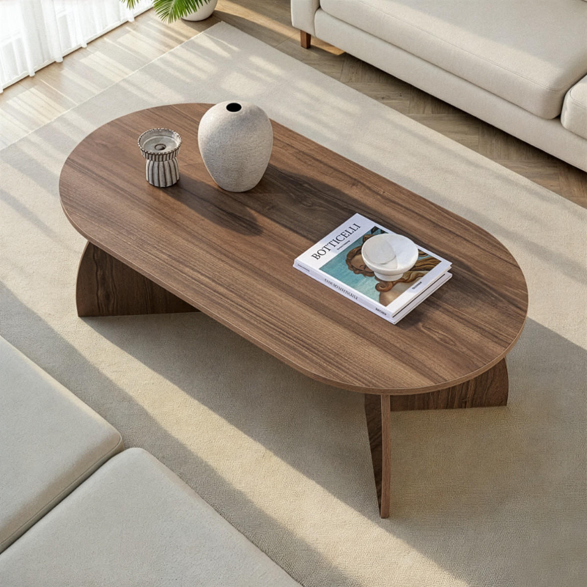 COUCHTISCH mit ovaler Tischplatte und geschwungenen Beinen 120/60/40 cm - Naturfarben, Holzwerkstoff (6.8/60/40cm) - Calicosy