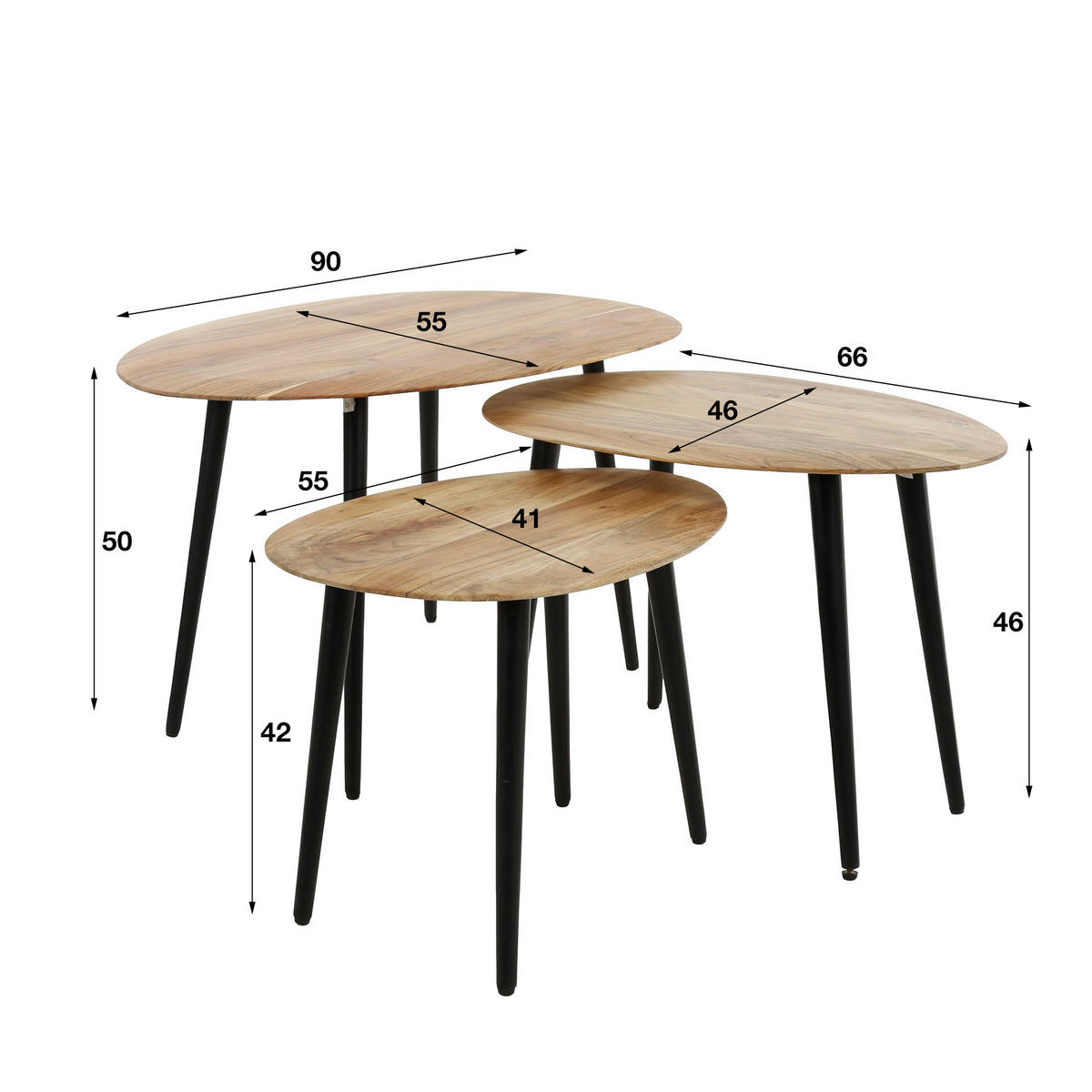 COUCHTISCH Organi Braun 55/90/50 cm 3er-Set - Braun, Holz (55/90/50cm) - Hoyz Collection