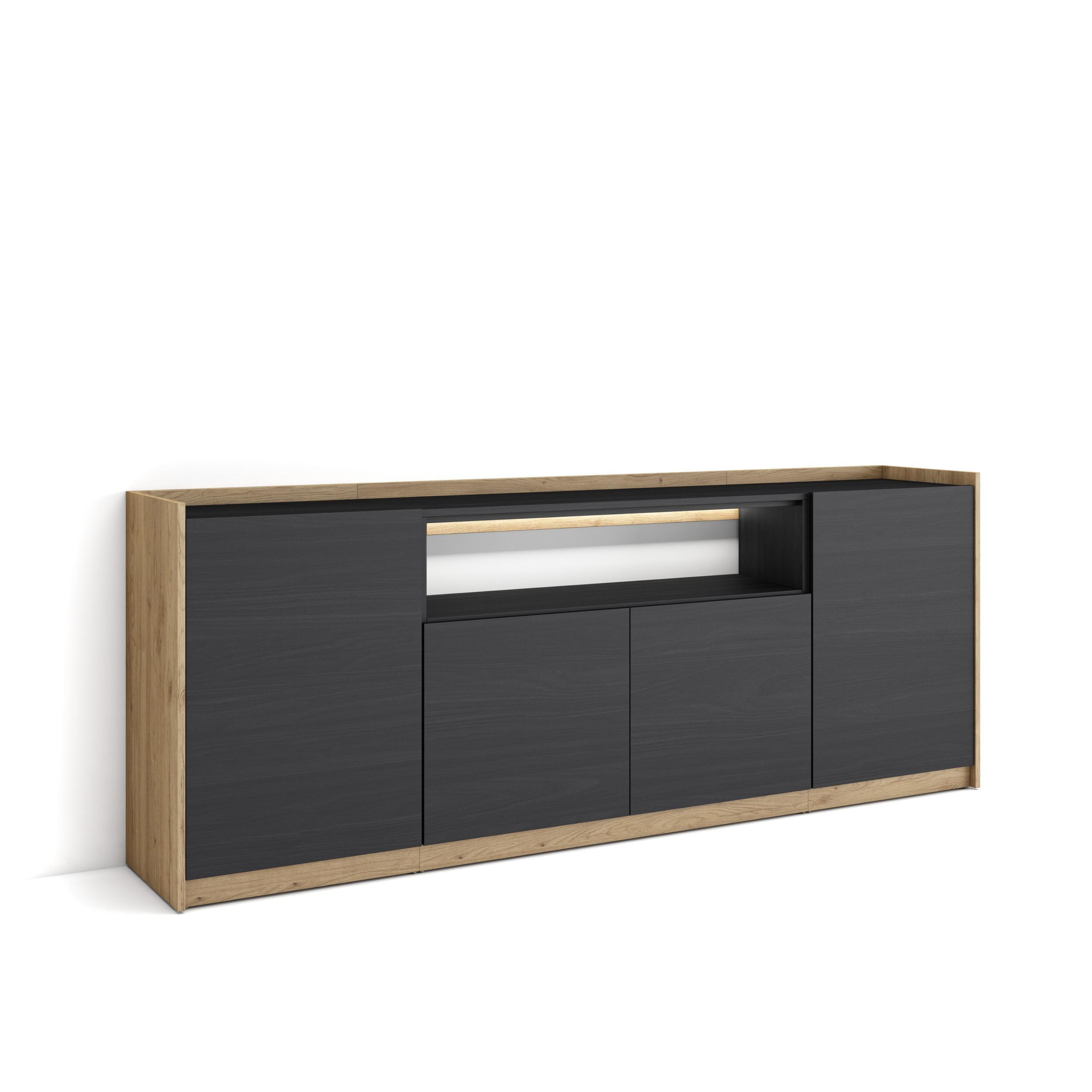 Skraut Home Sideboard, Schwarz 207x80x37 cm