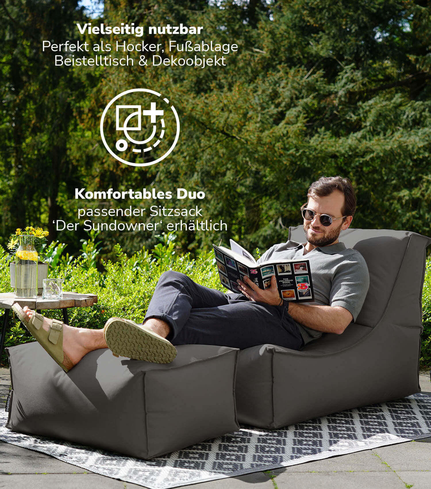 OUTDOOR POUF Der Ruhestifter - Anthrazit, Textil (60/25/45cm) - Mokebo