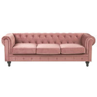3-SITZER-SOFA Samtstoff Rosa Chesterfield - Pink, Textil (202/70/75cm) - Beliani