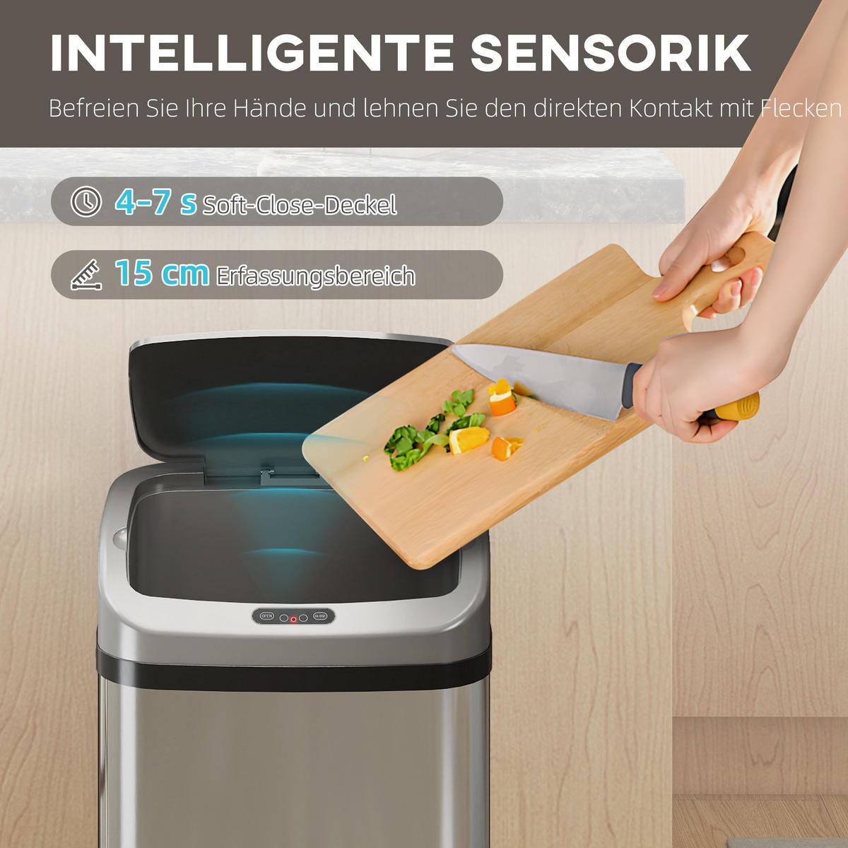 MÜLLEIMER mit Sensor 48L Edelstahl Abfalleimer mit Automatischer Schließfunktion - Silberfarben, Metall (25/69/33cm) - HOMCOM