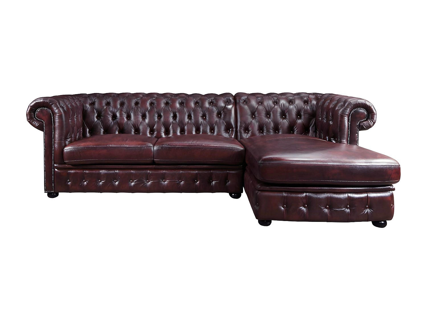 SOFA - 5 Personen - leder - bordeaux Brenton - Bordeaux, Leder/Holz (274/82/166cm) - Vente-Unique