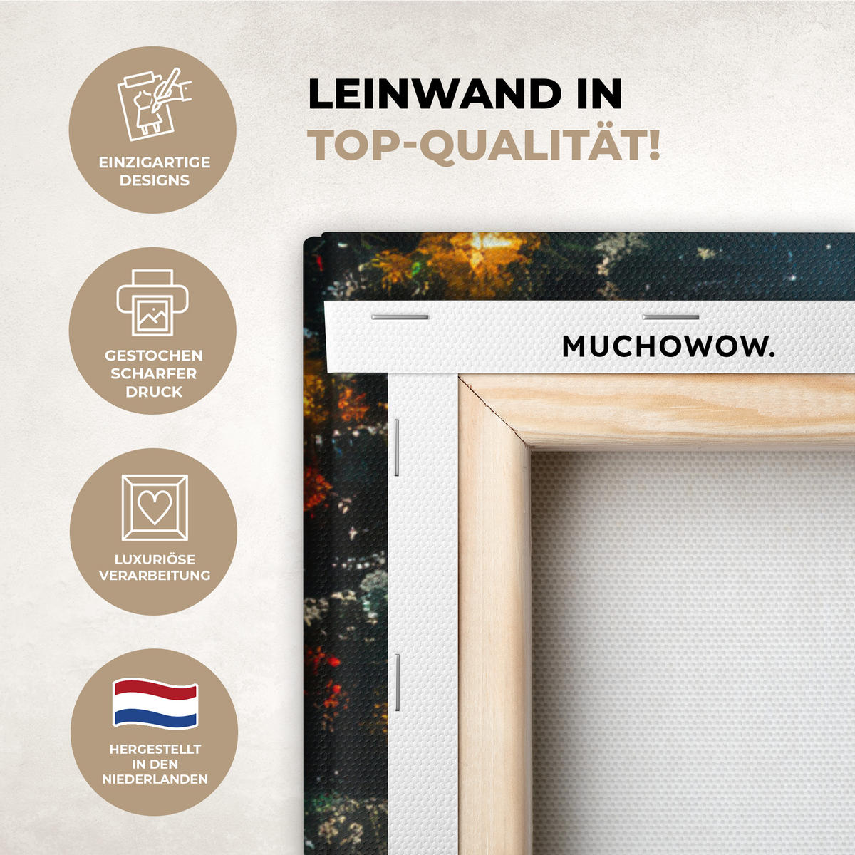 LEINWANDBILD Weihnachtsmann - Weihnachten - Winter - Weihnachtsbaum Deko Groß 90x90 cm - Bordeaux, Textil (90/90cm) - MuchoWow