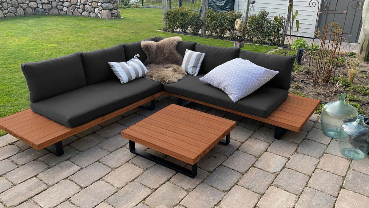 GARTEN-GARNITUR Schwarz, Dunkelbraun, Grau - Dunkelbraun/Schwarz, Holz - MCW