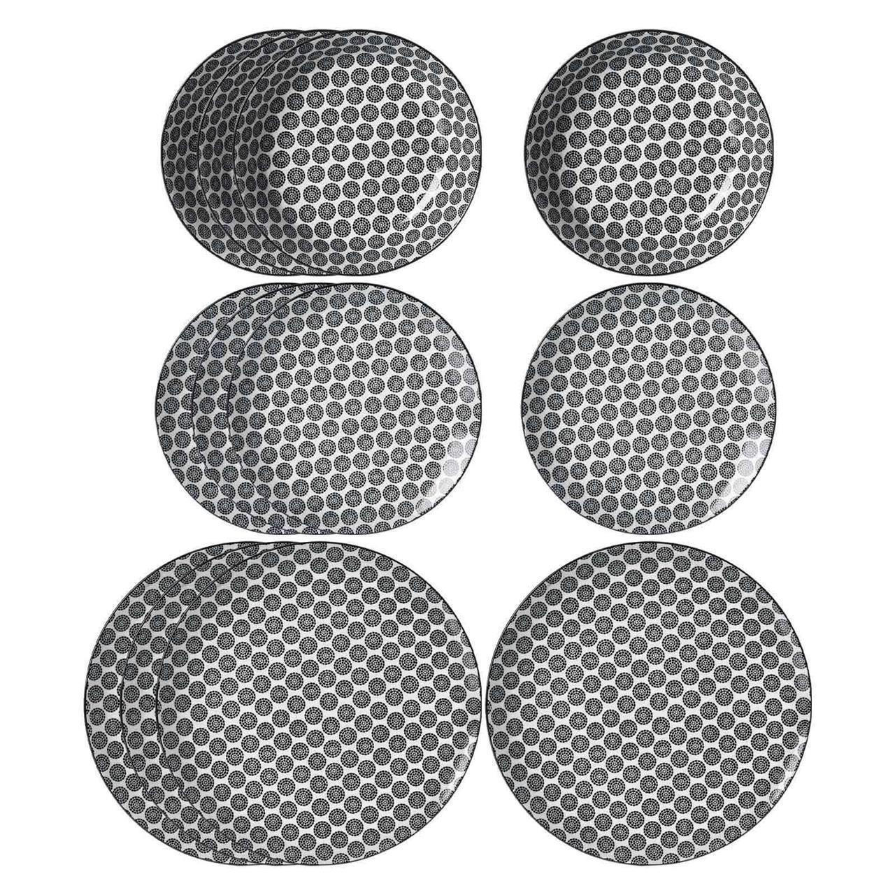 TELLER-SET Takeo Circles schwarz-weiß 12-tlg. - Schwarz/Weiß, Keramik (2/2/2cm) - Ritzenhoff Breker