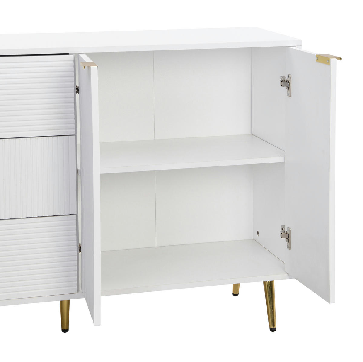 SIDEBOARD aus MDF 120x38x80,5 cm Weiß/Gold mit 3 Schubladen und 2 Türen - Weiß, Holzwerkstoff (120/80.5/38cm) - IVMEU