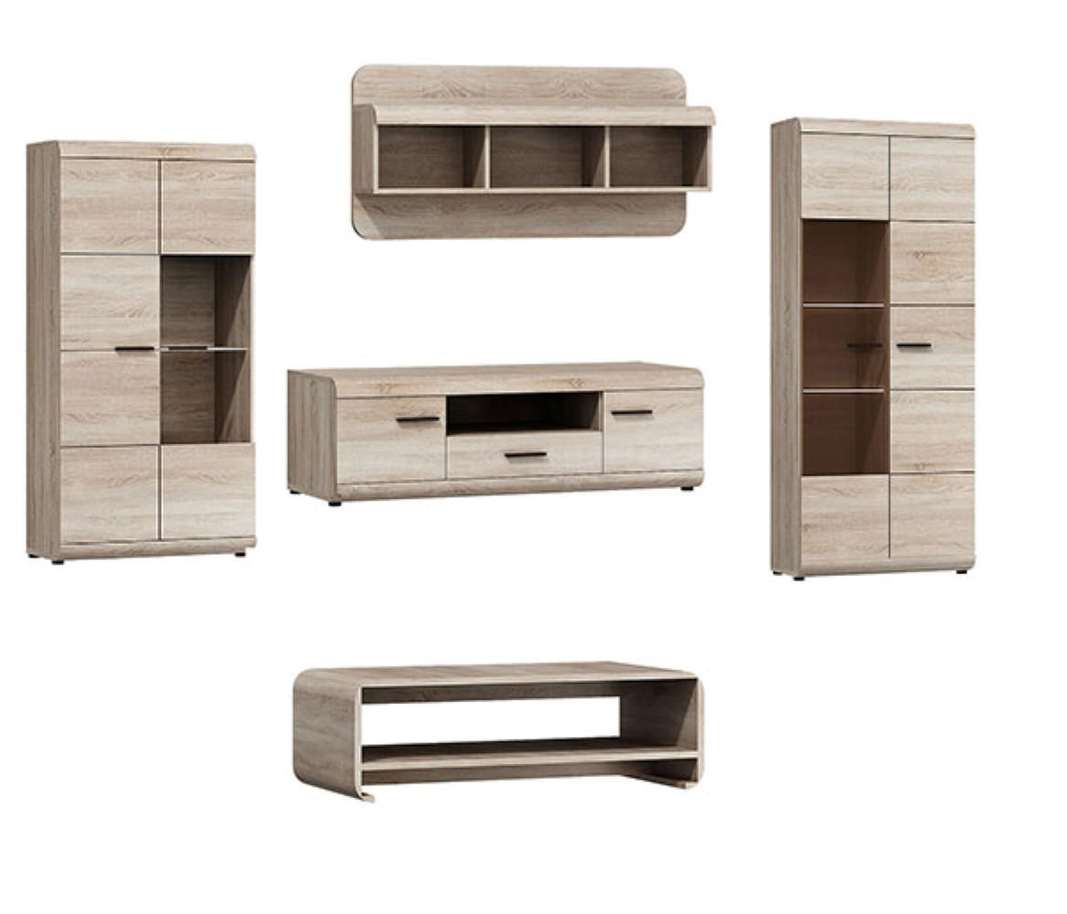 WOHNZIMMER-SET Link Eiche Sonoma 5-teilig - Braun/Sonoma Eiche, Holz/Holzwerkstoff (300/194/54cm) - Feldmann-Wohnen
