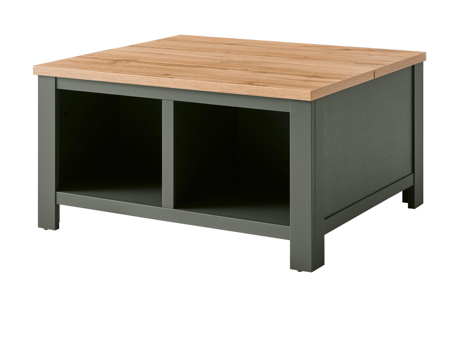 COUCHTISCH grün, Wotan Eiche Landhaus, Beistelltisch quadratisch mit Truhe - Dunkelgrün/Eiche Wotan, Holzwerkstoff (93/93/50cm) - Furn.Design