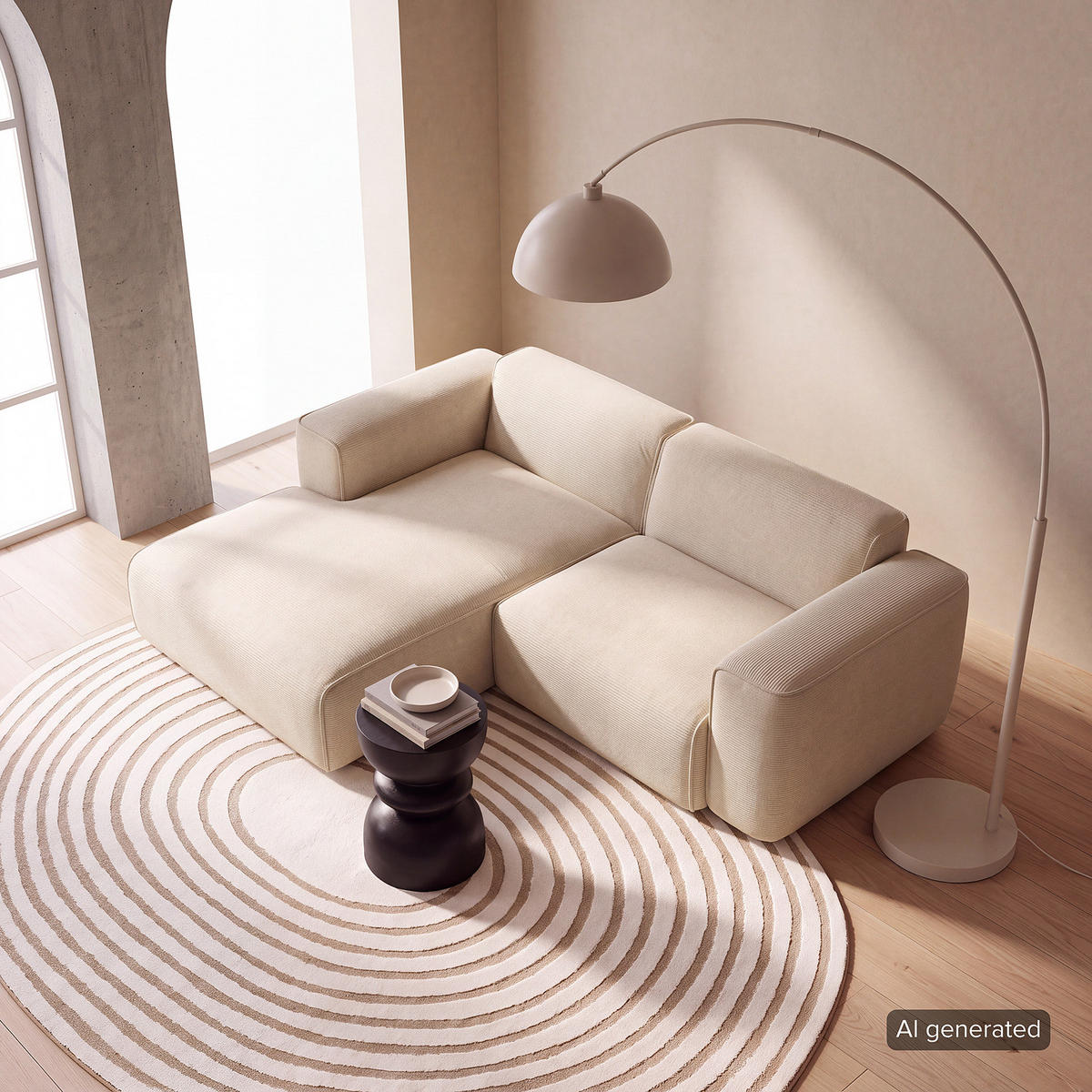 ECKSOFA mit XL-Longchair - Beige/Schwarz, Kunststoff/Textil (260/171cm) - home24
