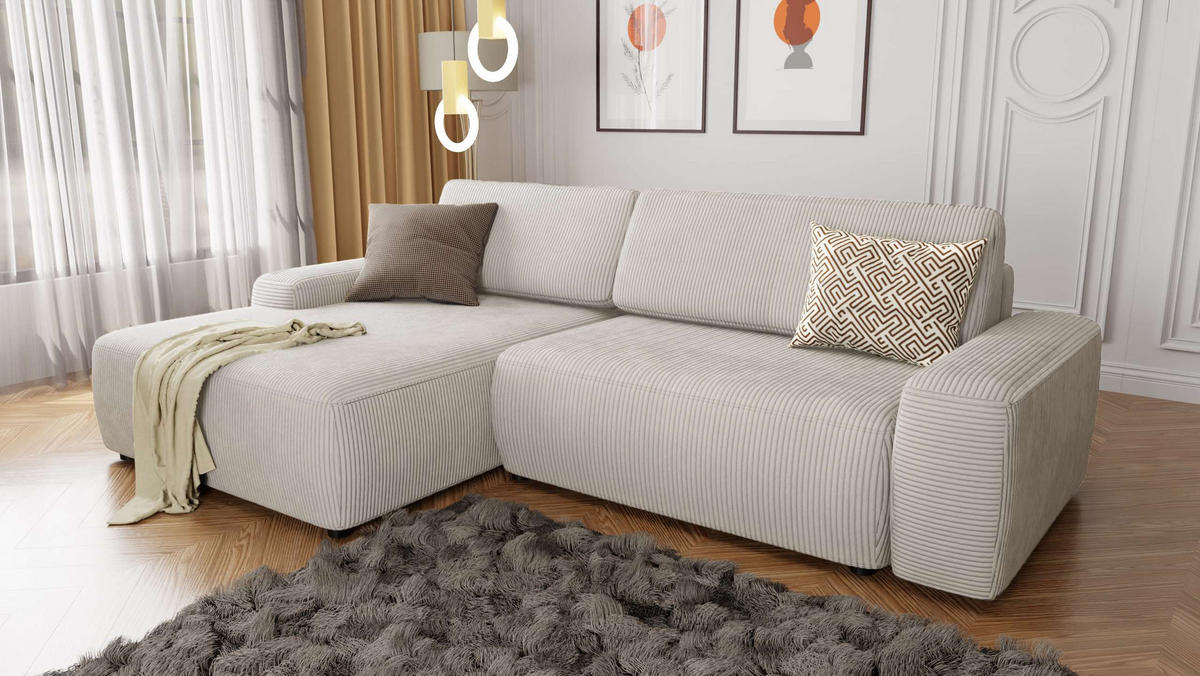 ECKSOFA Nancy Beige Cord - Beige/Schwarz, Holz/Kunststoff (264/162cm) - S-Style Möbel
