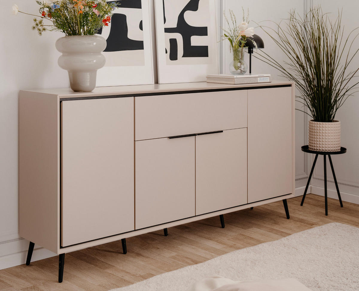 SIDEBOARD Sand und Schwarz 175 cm, Kommode mit Soft-Close-Funktion - Sandfarben/Schwarz, Holzwerkstoff/Kunststoff (175/90/38cm) - Furn.Design