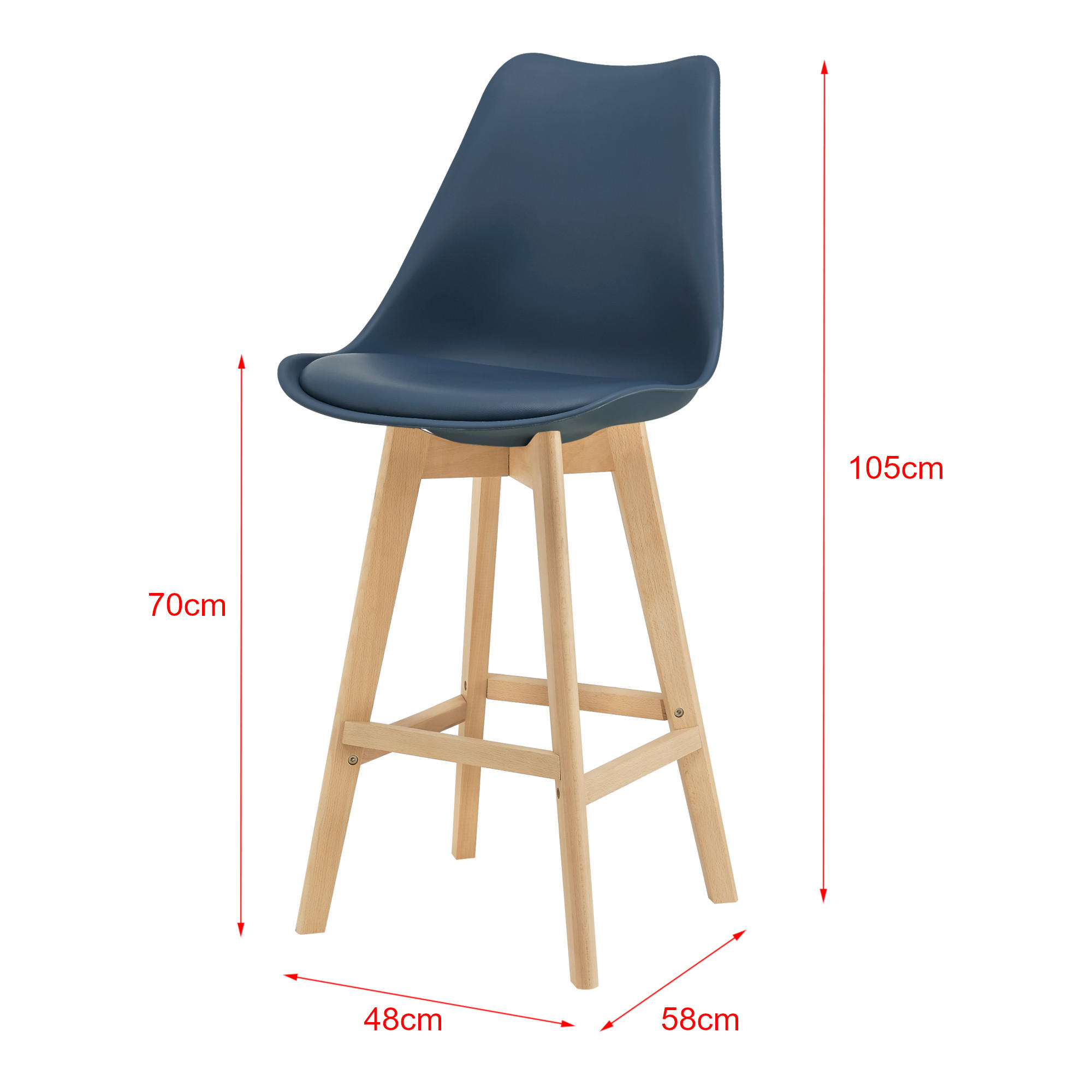 BARSTUHL Lublin 2er-Set - Blau, Holz (48/105/58cm) - [en.casa]