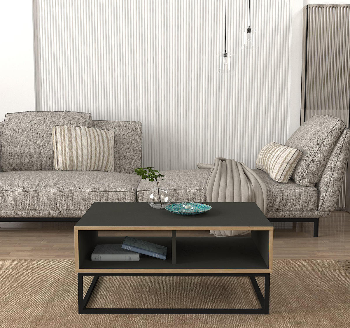 COUCHTISCH Dolores mit Metallfüßen Anthrazit Safir - Anthrazit/Beige, Holzwerkstoff/Metall (60/90/41.6cm) - moebel17