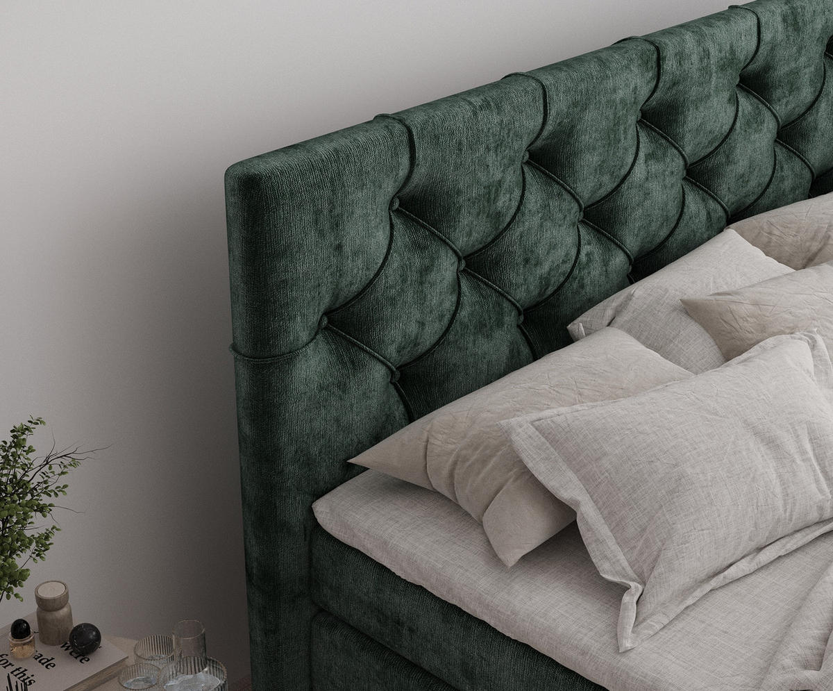 BOXSPRINGBETT Hugo Grün 140/200 cm - Schwarz/Grün, Holz/Holzwerkstoff (140/200cm) - Maison de Reve