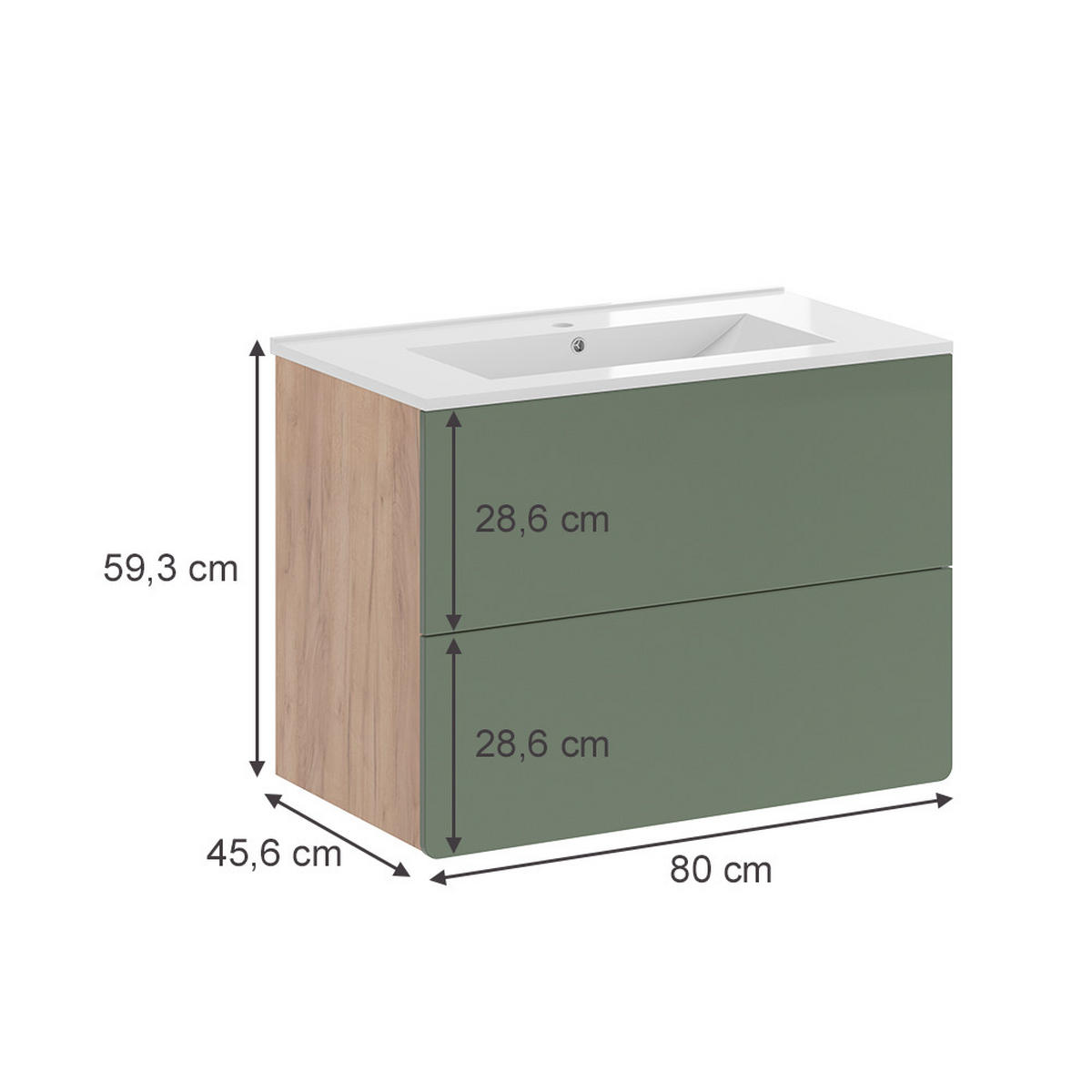 Eichefarben/Grün, Holzwerkstoff (80/59.3/46cm) - Vicco