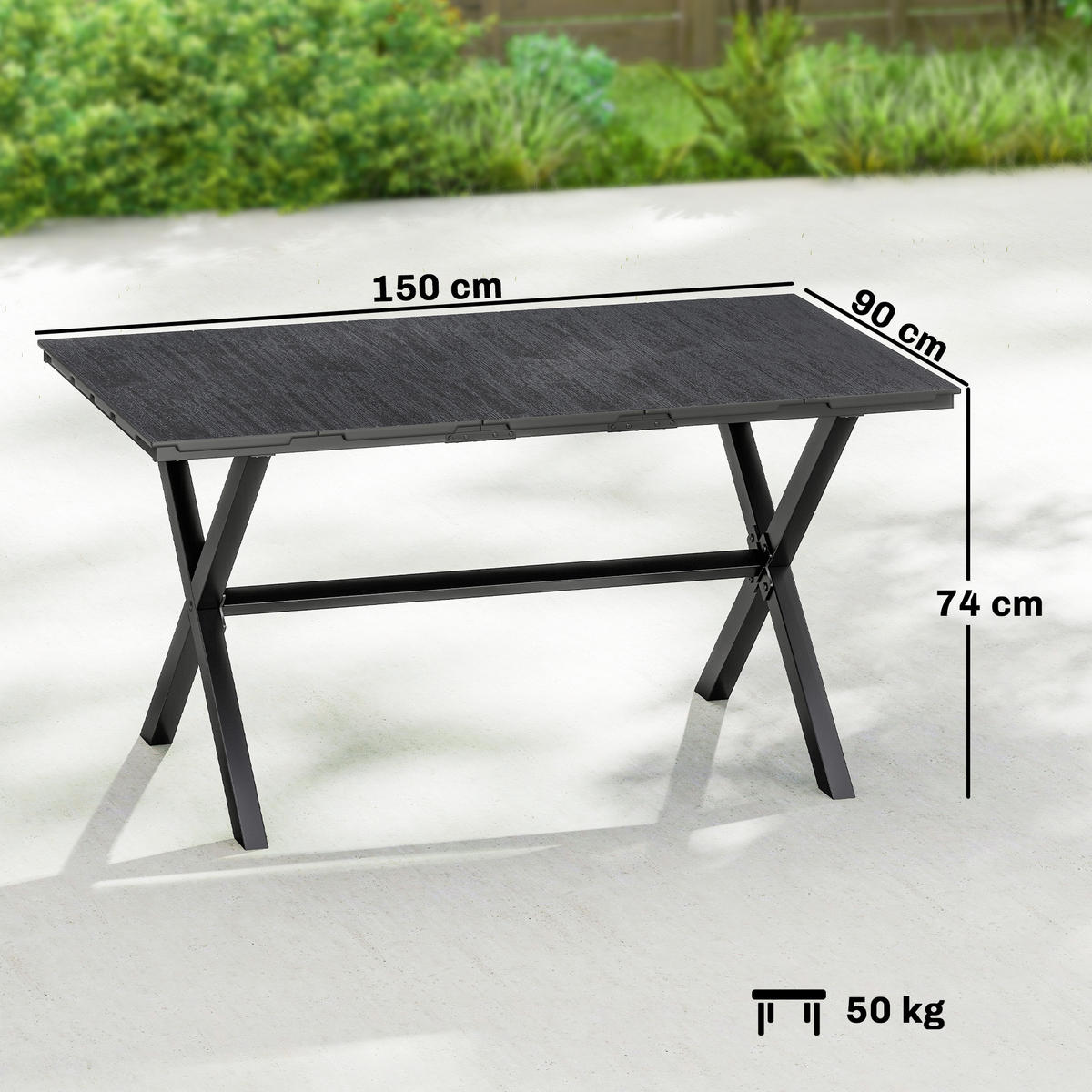 GARTENTISCH DE-14209 rechteckig 150x90 cm, für 4-6 Personen Schwarz - Schwarz, Metall (150/90/74cm) - ComfortXL